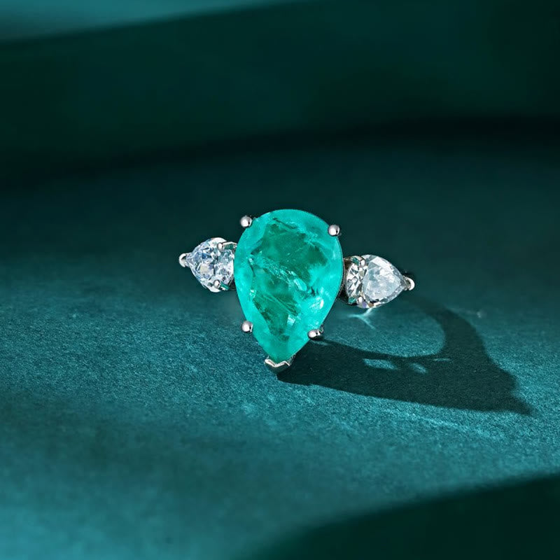 Olivenorma Paraiba Tourmaline White Zircon Exquisite Ring - 9 - image 0