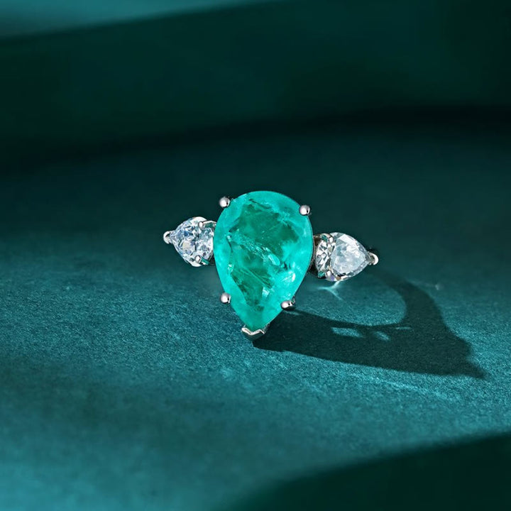 Olivenorma Paraiba Tourmaline White Zircon Exquisite Ring - 9 - image 0