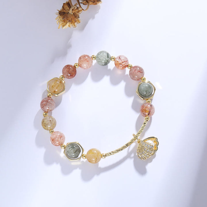 Olivenorma Colorful Rutilated Quartz Beaded Shell Pendant Bracelet - image 2