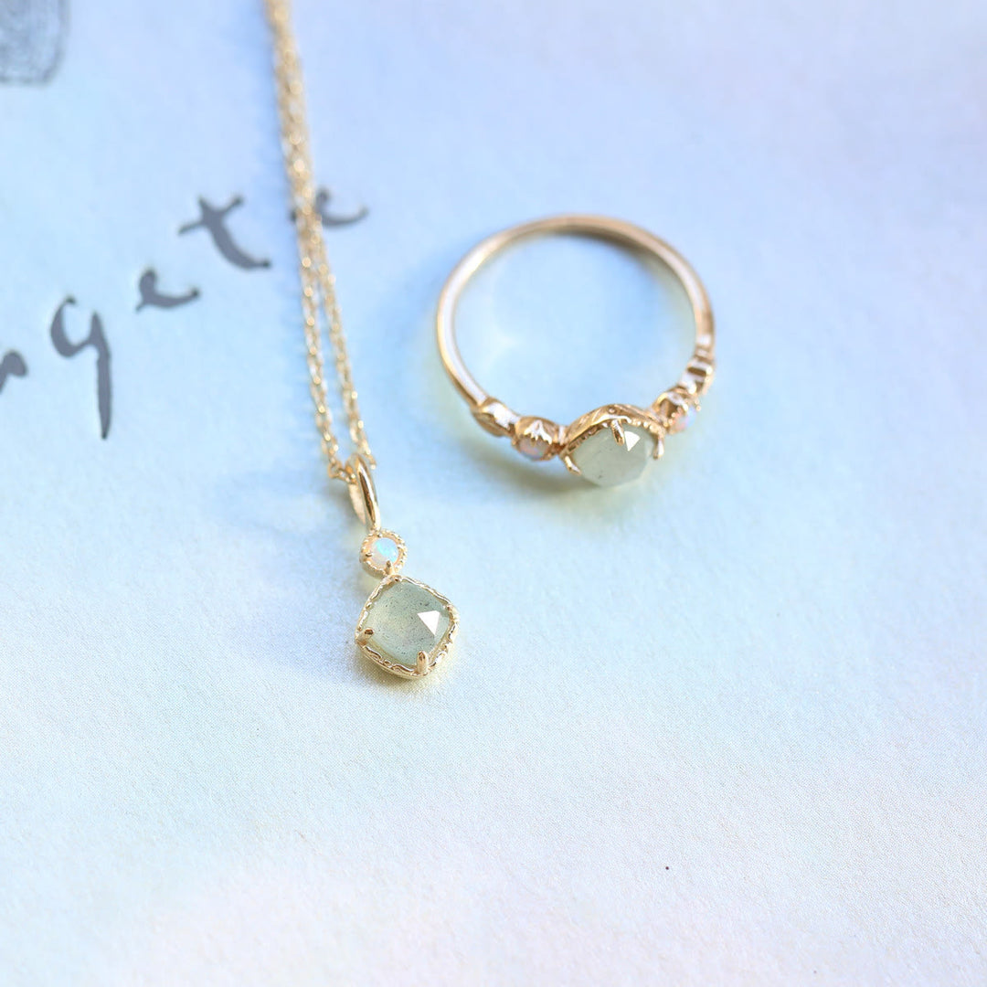 Olivenorma Natural Labradorite Square Stone Ring Necklace - image 15