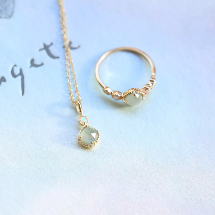 Olivenorma Natural Labradorite Square Stone Ring Necklace - image 15