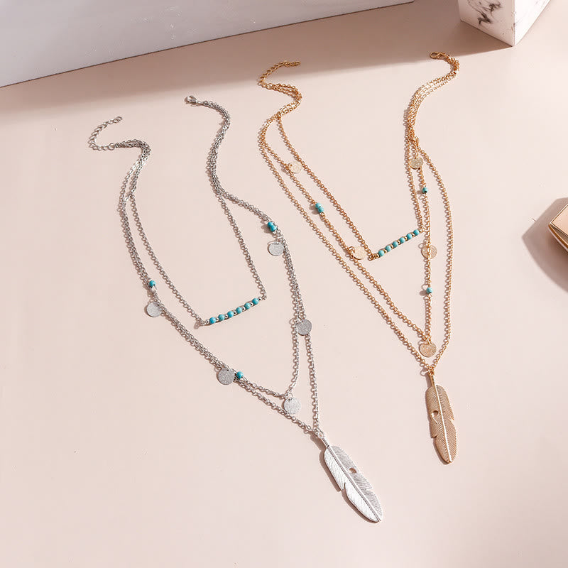 Olivenorma Turquoise Leaf Pendant Three Layer Necklace - image 10