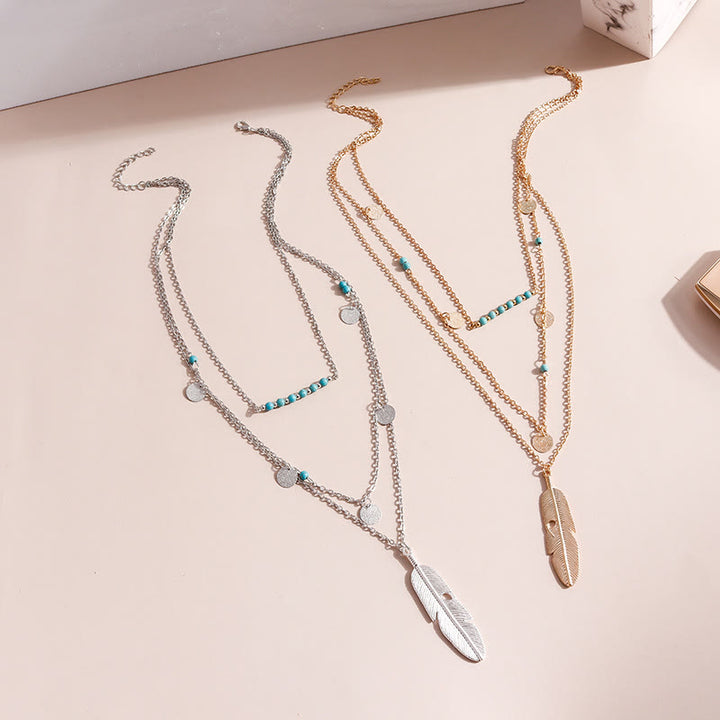 Olivenorma Turquoise Leaf Pendant Three Layer Necklace - image 10