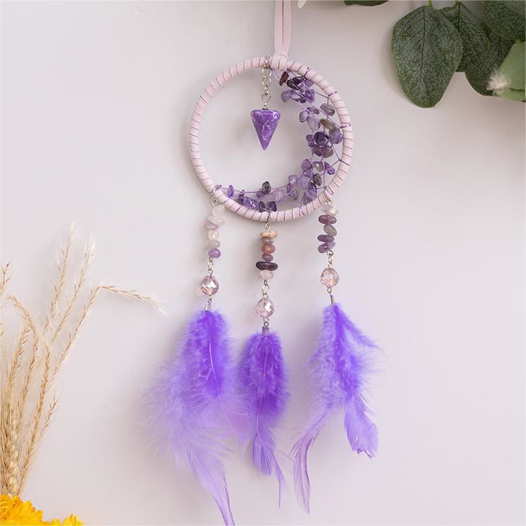 Olivenorma Amethyst Pendant Small Crescent Feather Dream Catcher - image 5