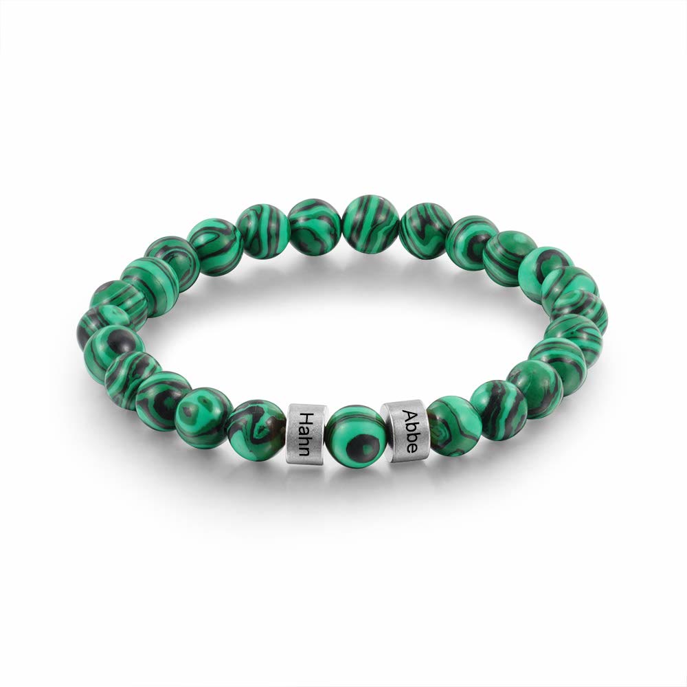 Olivenorma Natural Stone Engraving Personalized Beads Men Bracelet - Malachite - Silver - 5th Engraving - image 6