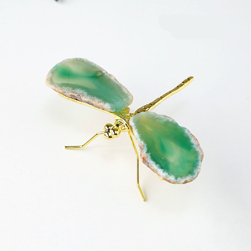 Olivenorma Natural Agate Slices Dragonfly Gemstone Decoration - Green - image 3