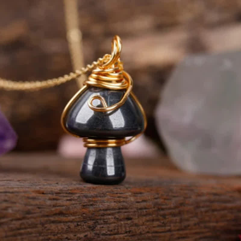 Olivenorma Natural Crystal Lucky Mushroom Necklace - Hematite - image 15