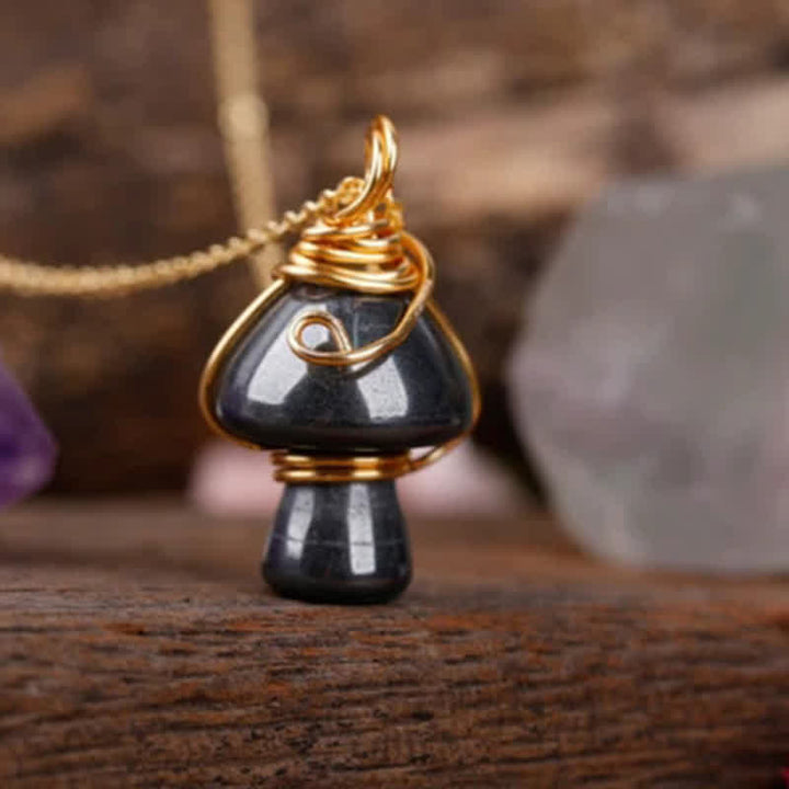 Olivenorma Natural Crystal Lucky Mushroom Necklace - Hematite - image 15