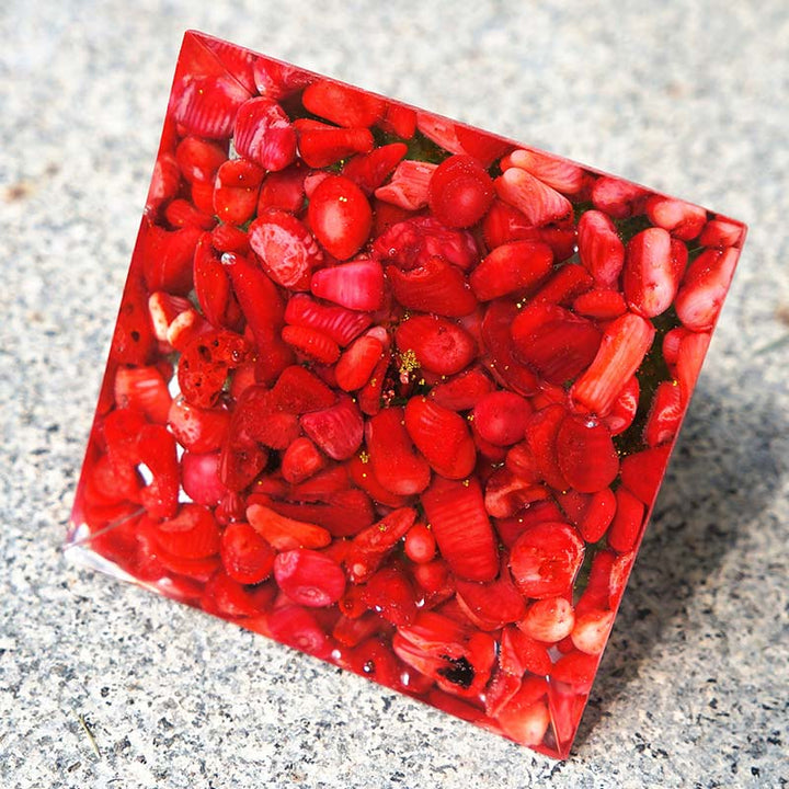 Olivenorma Peridot With Red Coral Tree Of Life Orgone Pyramid - image 7