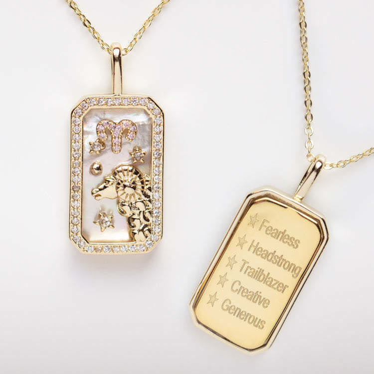 Olivenorma White Zircon 12 Zodiac Engraved Nameplate Necklace - image 0