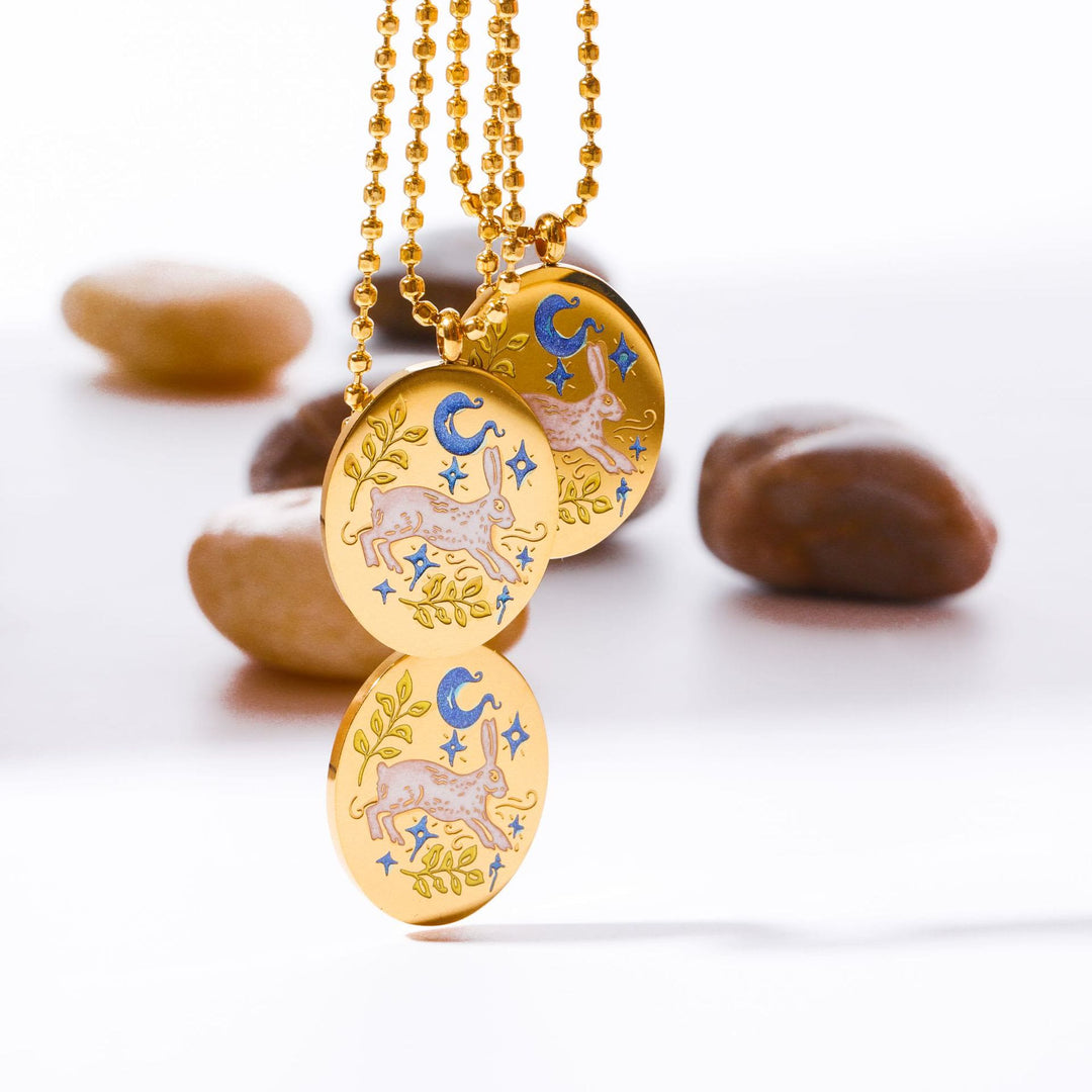 Olivenorma Hand Painted Dripping Oil Rabbit Zodiac Elements Necklace - image 2
