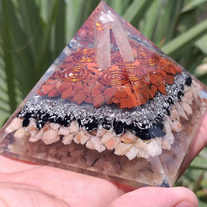 Olivenorma Clear Crysatl Pillar With Sun Stone Orgone Pyramid - 6.5cm*6.5cm*5cm - YES PLEASE $8 - image 0