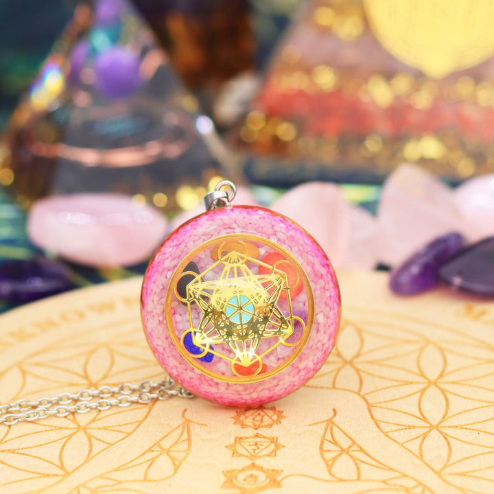 Olivenorma Metatron's Cube Pendant Crystal Gravel Epoxy Necklace - Necklace - image 0