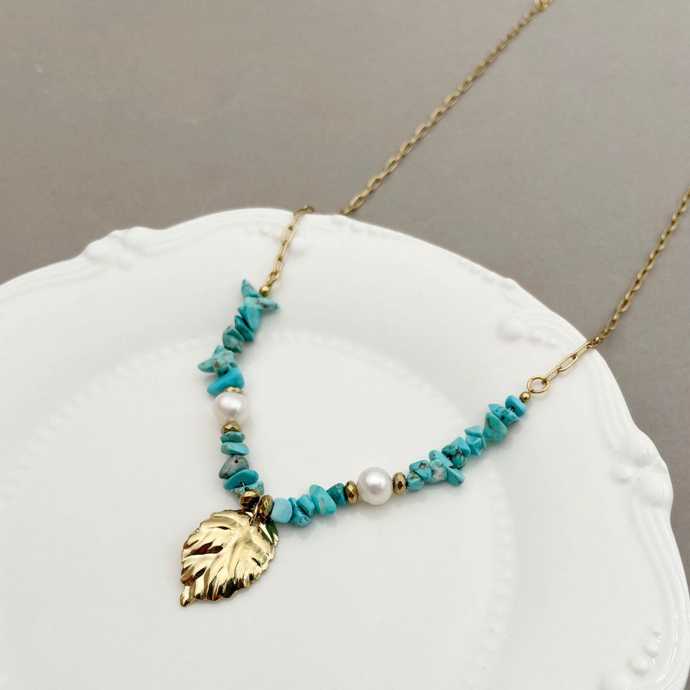 Olivenorma Natural Irregular Turquoise Leaves Pendant Necklace - image 1