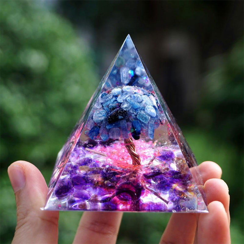 Olivenorma Tree of Life Kyanite With Amethyst Crystal  Orgone Pyramid - image 4
