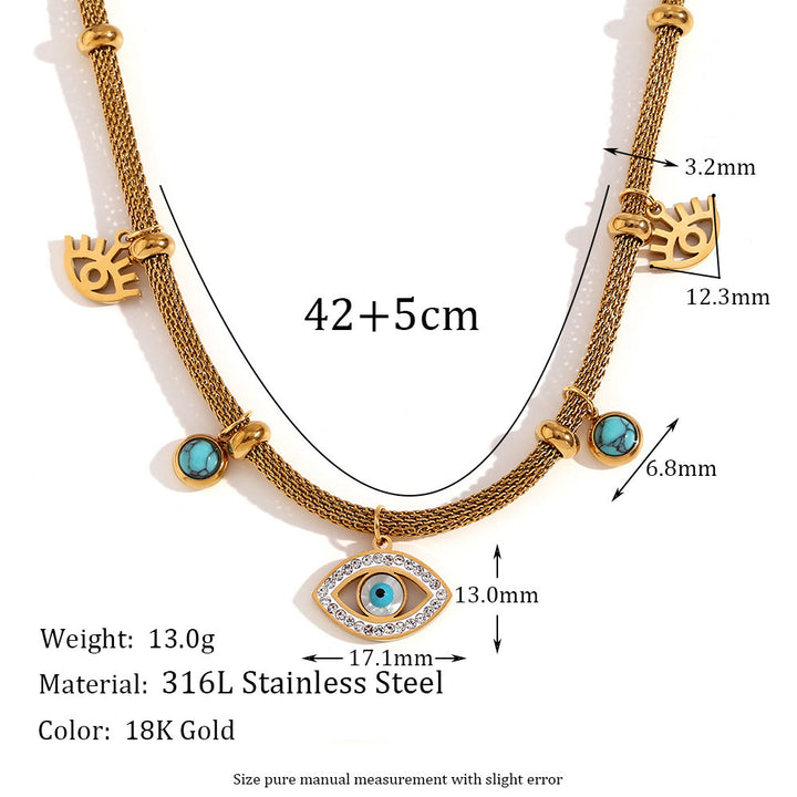 Olivenorma Turquoise White Zircon Evil Eye Thick Chain Necklace - image 5