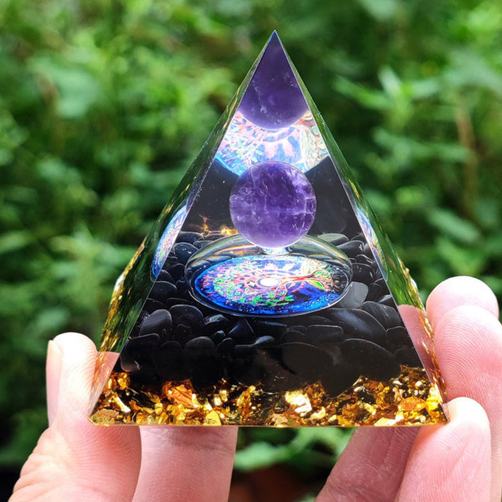 Olivenorma Amethyst Crystal Sphere with Obsidian Natural Crystal Orgone Pyramid - image 2