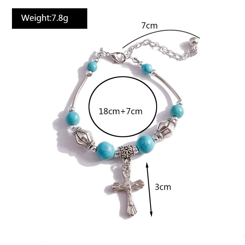 Olivenorma Turquoise Beaded Alloy Cross Pendant Bracelet - image 7