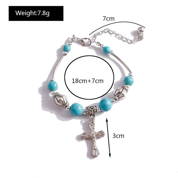 Olivenorma Turquoise Beaded Alloy Cross Pendant Bracelet - image 7