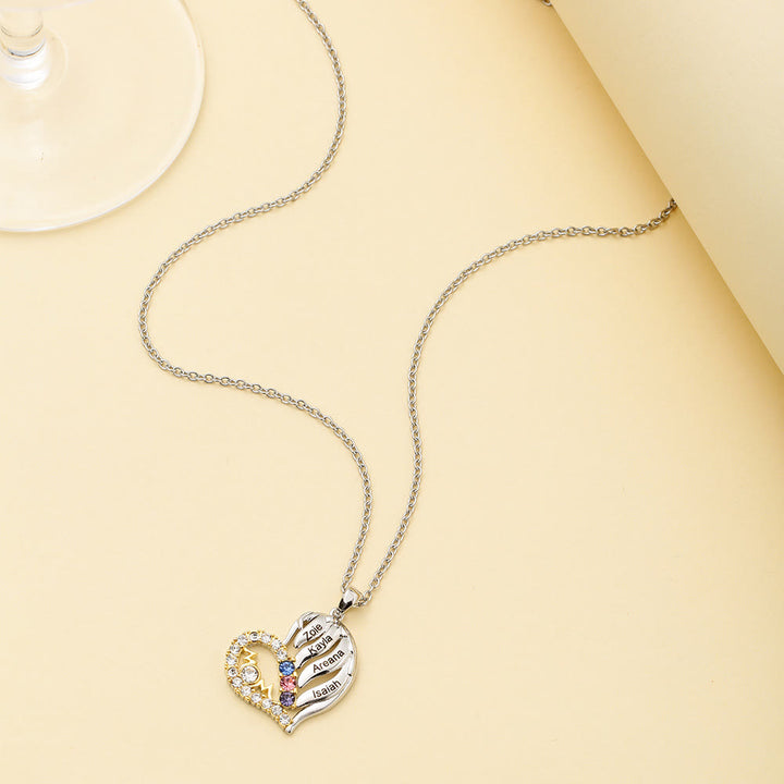 Olivenorma Mothers Birthstones Half Diamond Heart Necklace - image 5