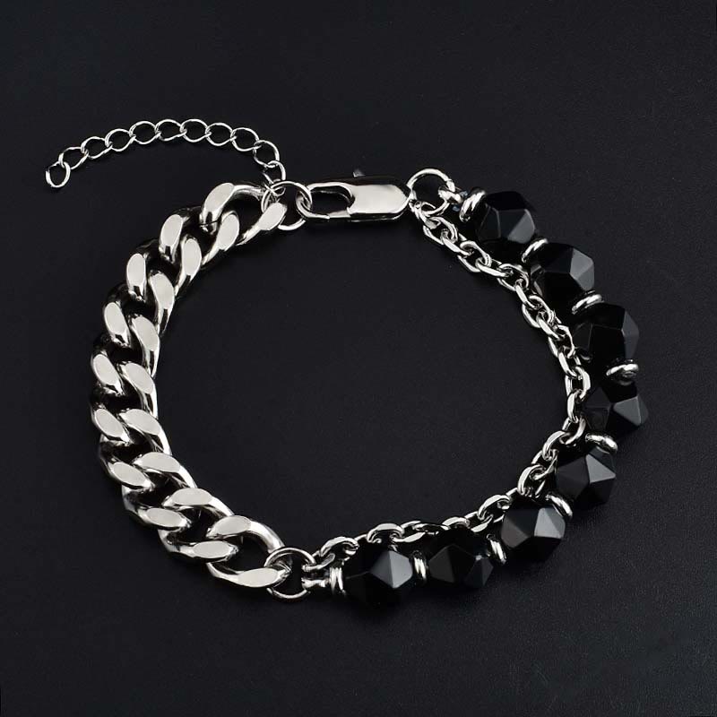 Olivenorma Faceted Black Onyx Tiger Eye Stainless Steel Bracelet - Obsidian - image 3