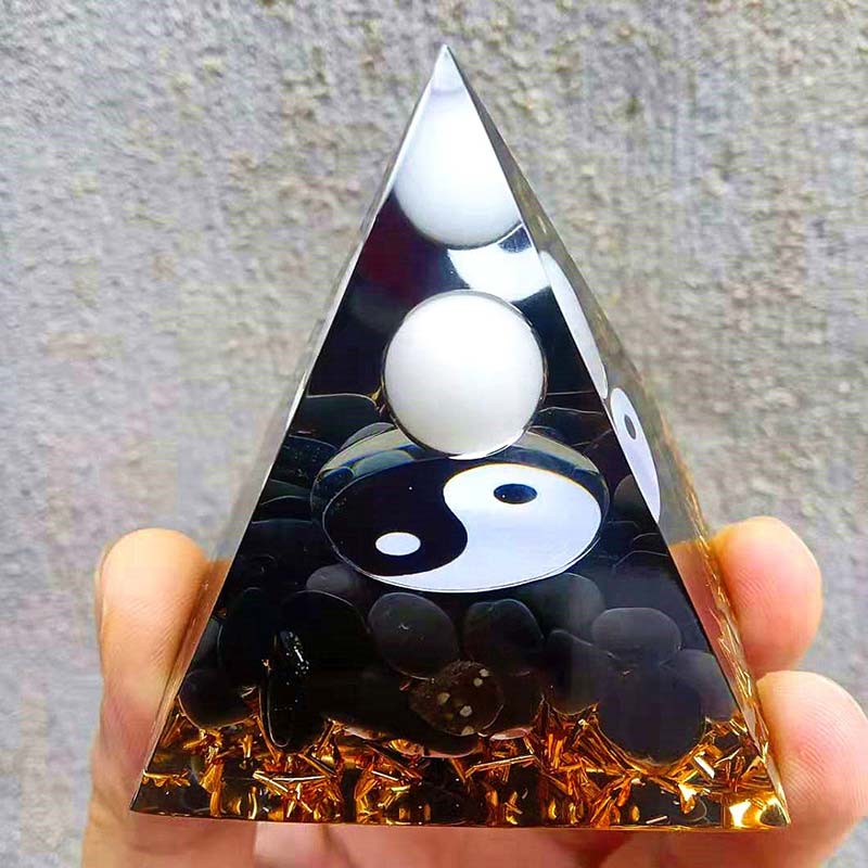 Olivenorma Obsidian with White Jade Healing Orgone Pyramid - image 4