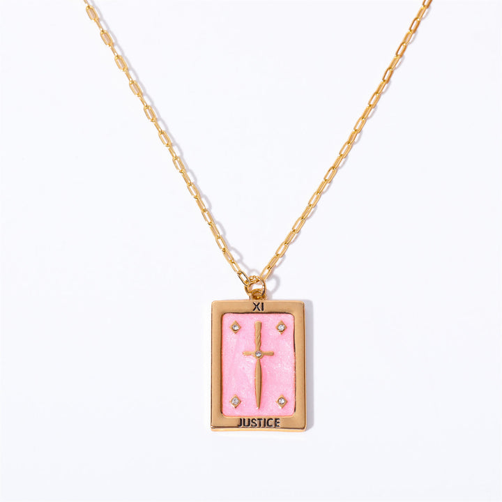 Olivenorma Vintage Tarot Card Square Pendant Titanium Steel Necklace - Justice - image 1