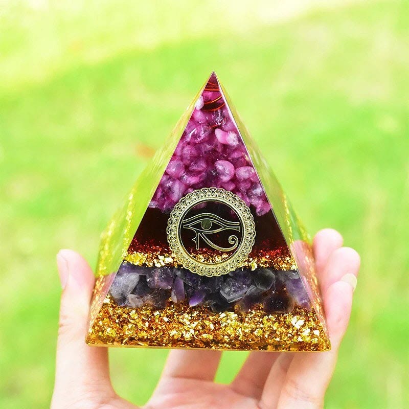 Olivenorma Pink Crystal Amethyst Eye Of Horus Orgone Pyramid - image 1