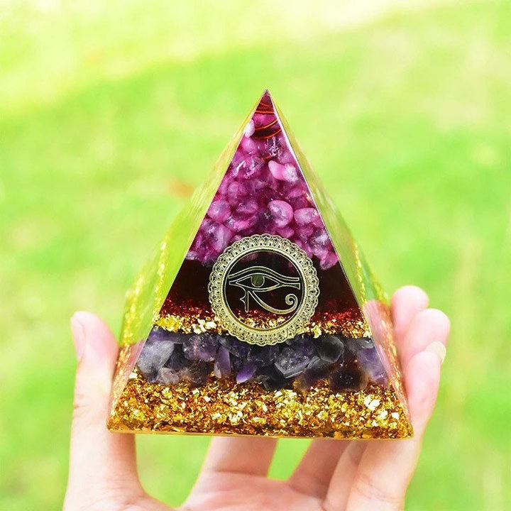 Olivenorma Pink Crystal Amethyst Eye Of Horus Orgone Pyramid - image 1