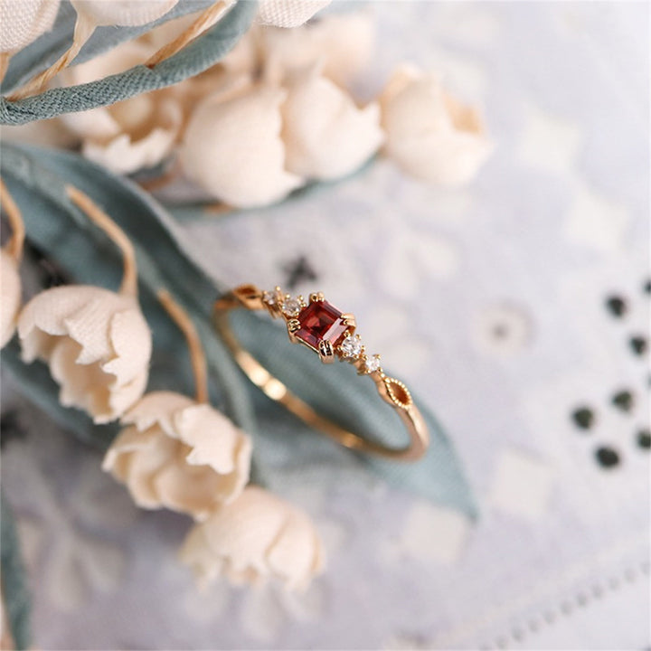 Olivenorma Dainty Square Garnet Gold Minimalist Ring - image 1