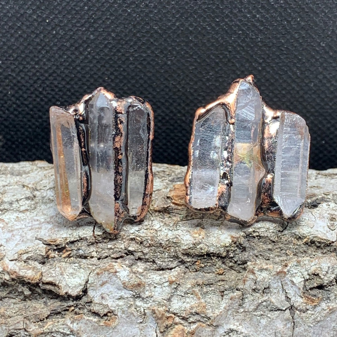 Olivenorma Natural Clear Quartz Irregular Triple Combination Adjustable Ring - image 1