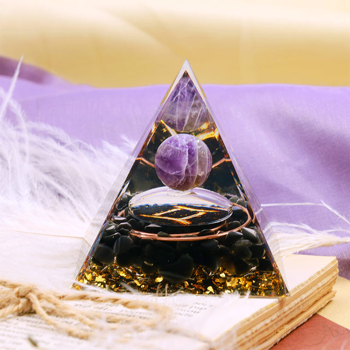 Olivenorma Amethyst Sphere With Obsidian Zodiac Gemini Orgone Pyramid - image 2