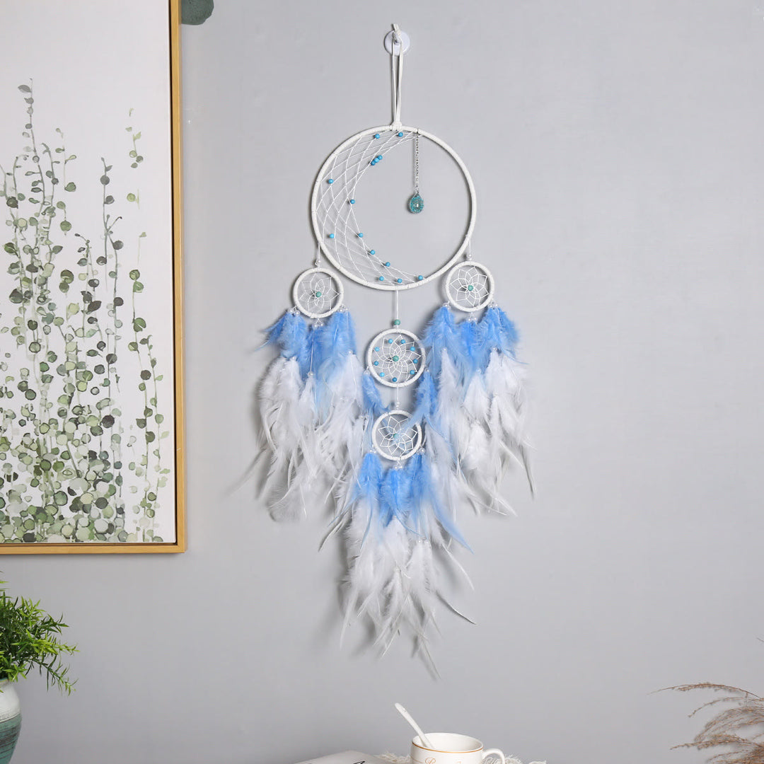 Olivenorma Half Circle Moon Decor With Lights Dream Catcher - Blue&White - Without Lights - image 7