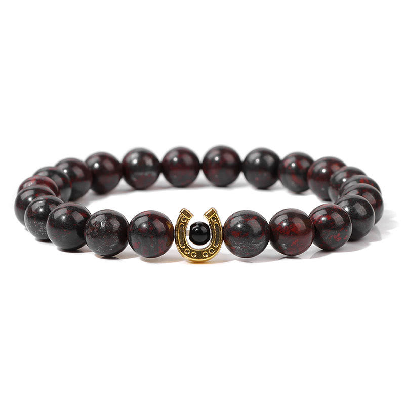 Olivenorma 8mm Natural Stone Beaded Horse Shoe Pendant Bracelet - Garnet - image 9