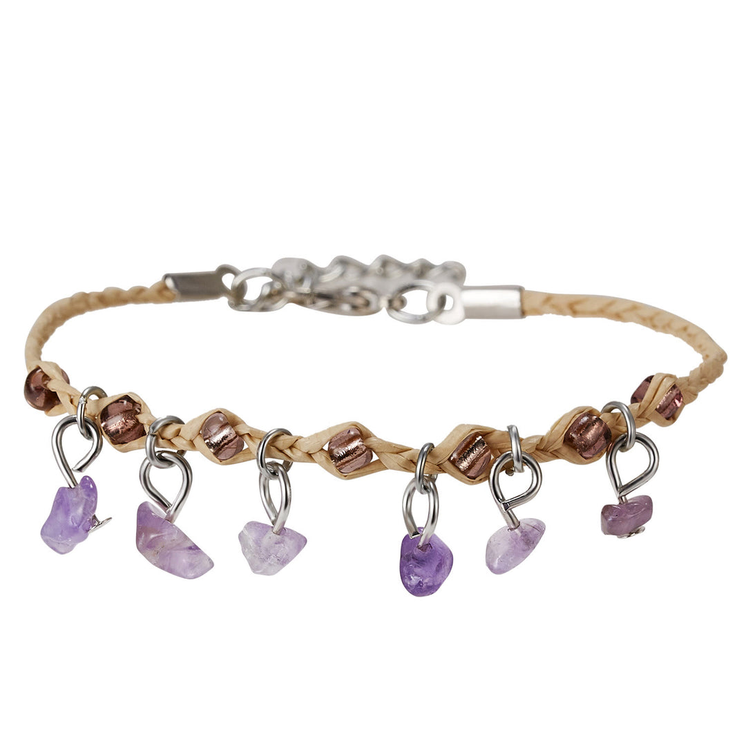 Olivenorma Amethyst Tiger Eye Obsidian Tassel Gravel Braided Bracelet - Amethyst - image 2