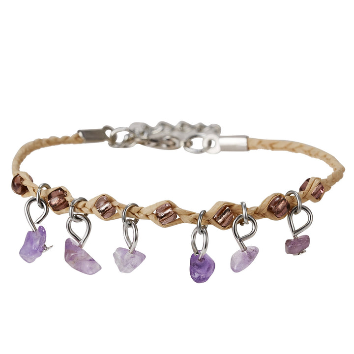 Olivenorma Amethyst Tiger Eye Obsidian Tassel Gravel Braided Bracelet - Amethyst - image 2