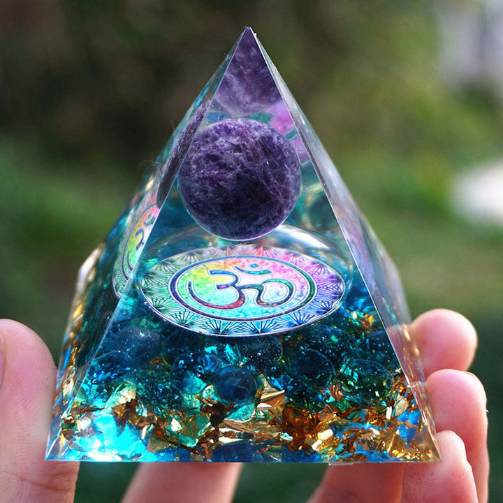 Olivenorma Blue Quartz With Amethyst Ball OM Orgone Pyramid - 10*10cm - YES PLEASE $8 - image 0