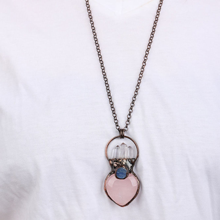 Olivenorma Natural Heart Rose Quartz Irregular Sweater Chain Necklace - image 1