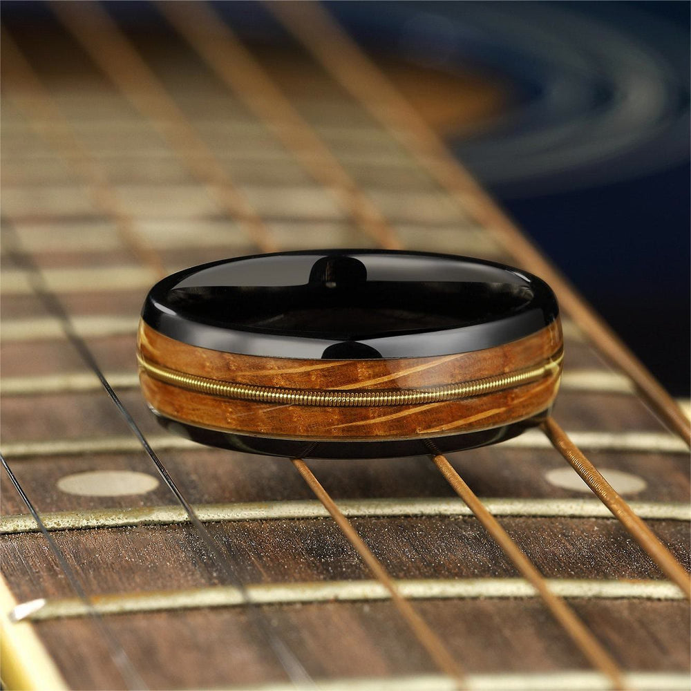 Olivenorma Guitar String Whiskey Barrel Wood Black Tungsten Carbide Ring - image 1