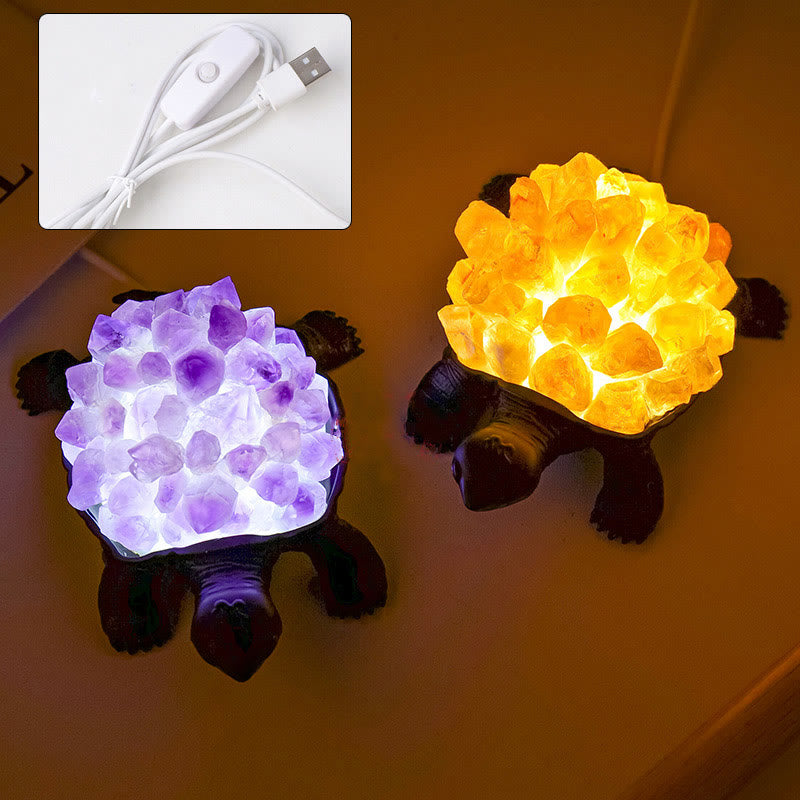 Olivenorma Natural Crystal Cluster Turtle Ornament Lamp Gemstone Decoration - Citrine Cluster #Copper Turtle With Lamp - image 28