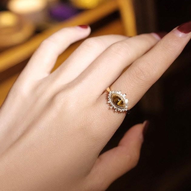Olivenorma Natural Tiger Eye Vintage 18K Gold Ring - image 2