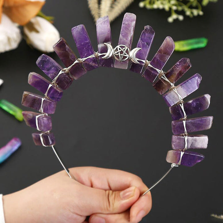 Olivenorma Three Dimensional Moon Star Flat Tube Crystal Crown - Amethyst&Moon Star#2 - image 5