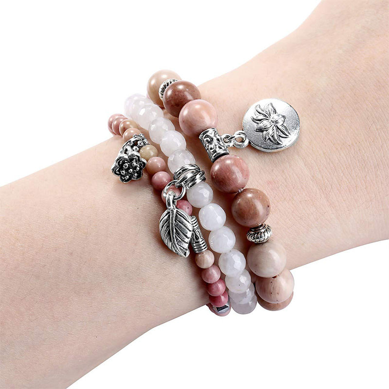 Olivenorma Rhodochrosite Lotus Symbol 3 - Piece Bracelet - image 1