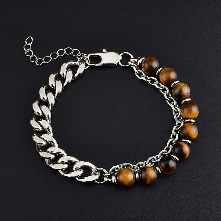 Olivenorma Faceted Black Onyx Tiger Eye Stainless Steel Bracelet - Tiger Eye - image 0