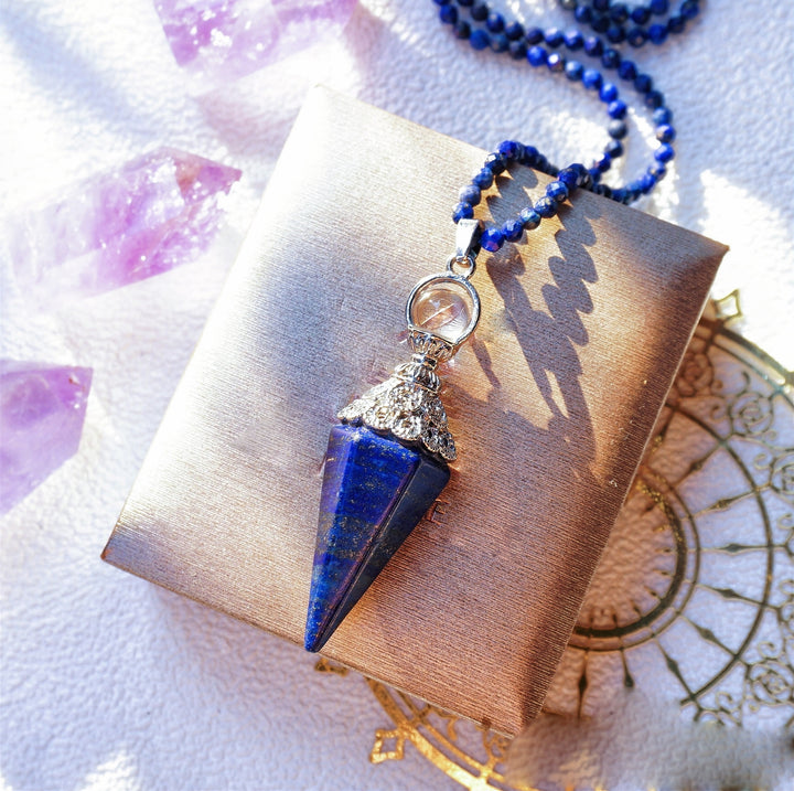 Olivenorma Natural Rough Stone Crystal Column Pendulum Necklace - Lapis Lazul Pendulum - image 16
