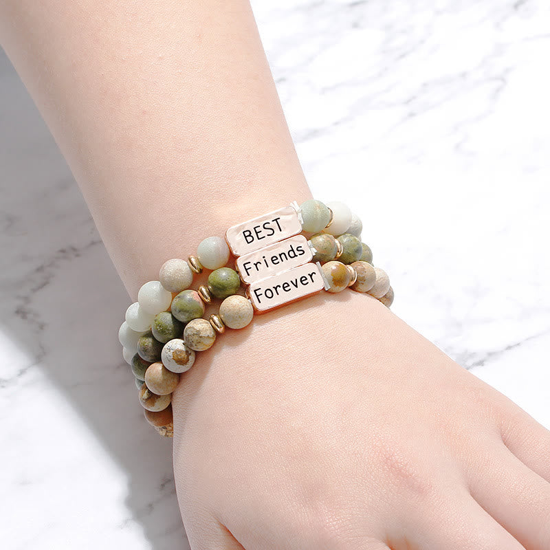 Olivenorma Natural Gemstone Best Friend Forever 3 Piece Engraving Bracelet Set - image 1