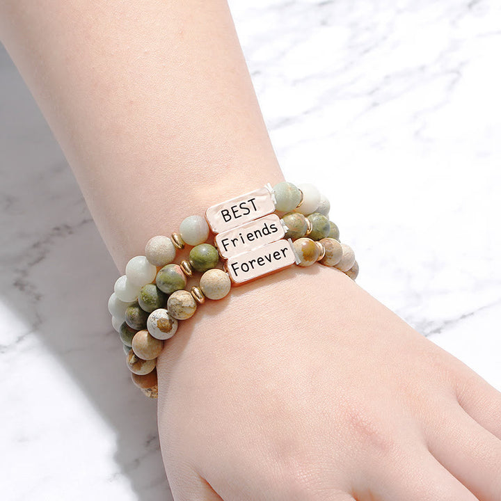 Olivenorma Natural Gemstone Best Friend Forever 3 Piece Engraving Bracelet Set - image 1