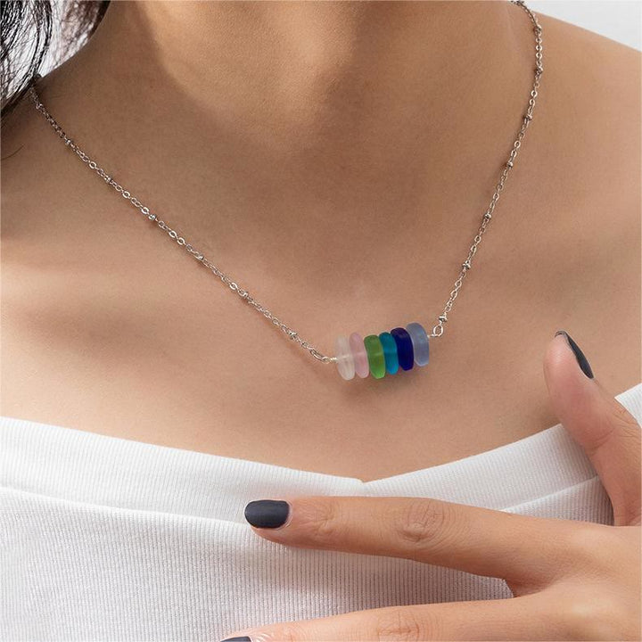 Olivenorma Colorful Sea Glass Geometric Design Necklace - image 1