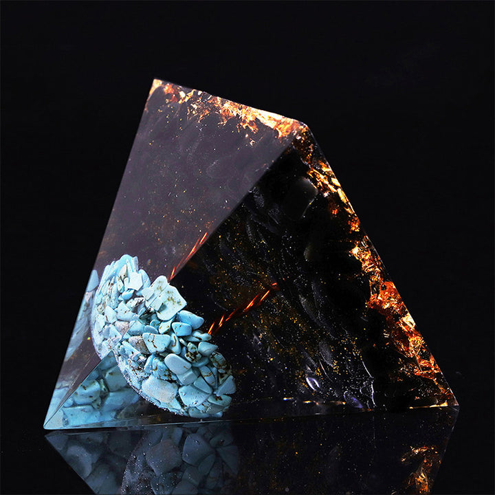 Olivenorma Obsidian with Turquoise Lucky Orgone Pyramid - image 3