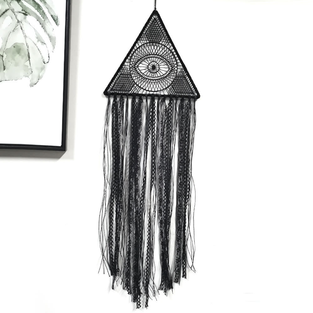 Olivenorma Evil Eye Woven Triangle Tassel Dream Catcher - Black - Triangle & Evil Eye - image 1